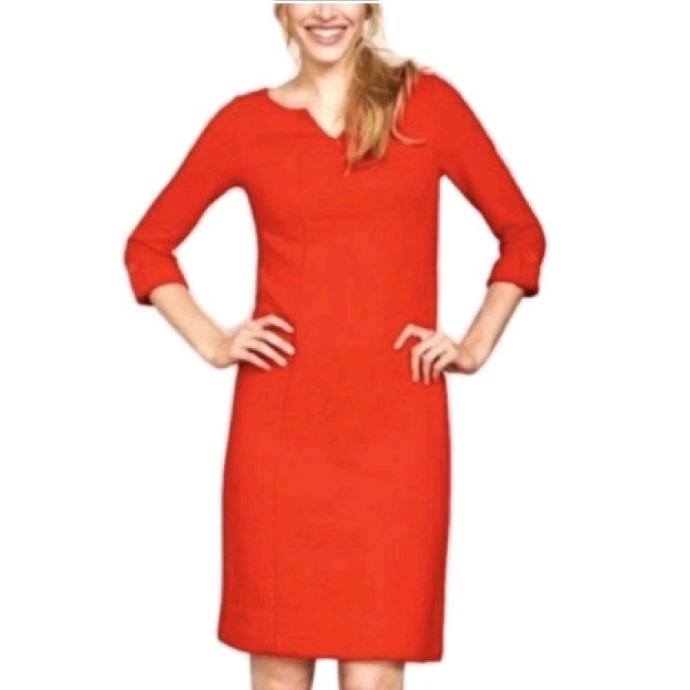 BODEN  Genevieve Red Orange‎ V-Neck 3/4 Sleeve Textured  Sheath Dress Size 2 R